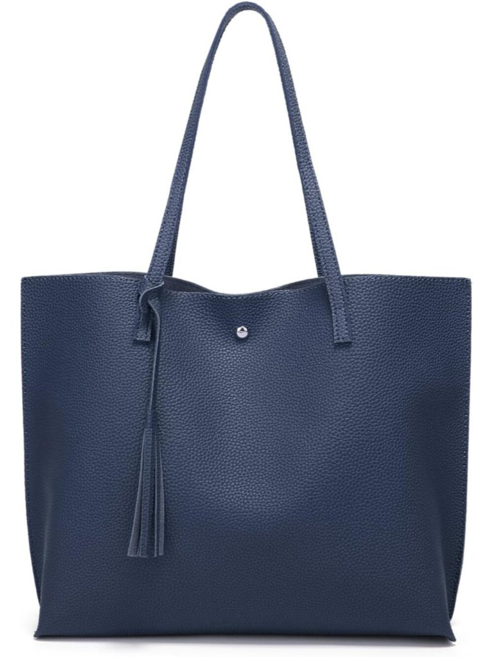 Women's Dark Blue Soft Faux Leather Tassel Style Handbag Tote Shoulder Bag